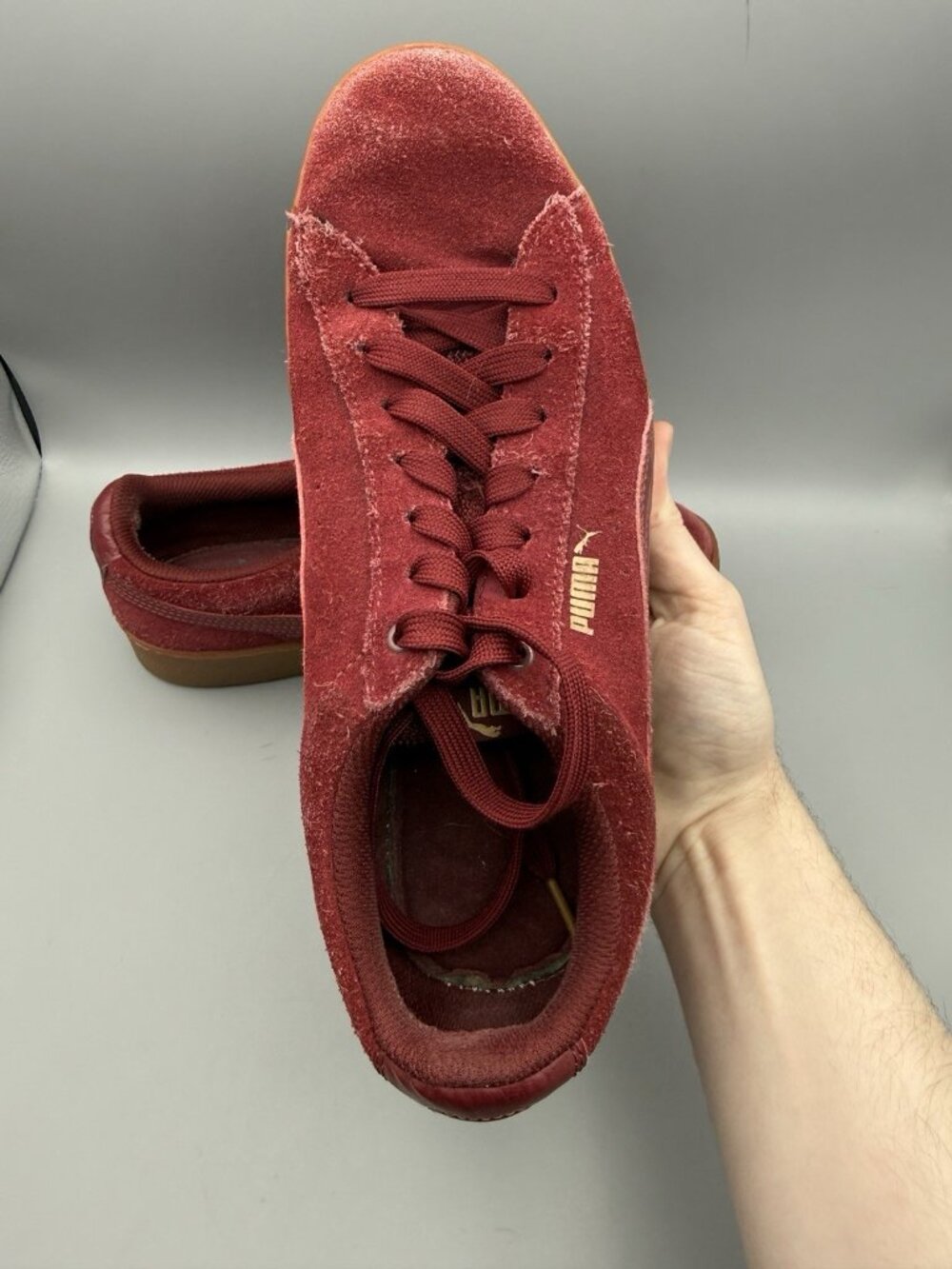 Puma US 9.5 Women's Platform Sneakers Suede Red Brown Lace Up Ladies - Picture 5 of 13